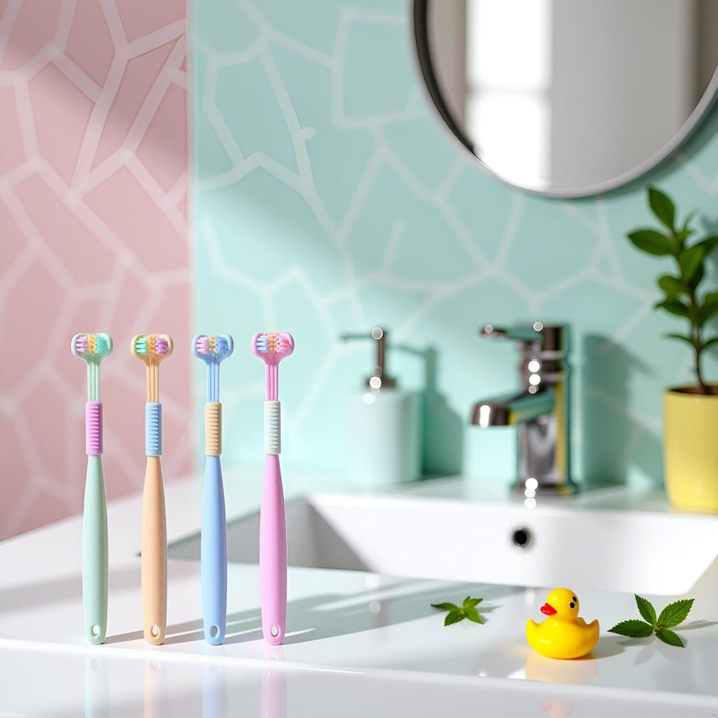 Brighten your smile with our 2-Pack Random Color Three-Sided Soft Hair Toothbrushes! 🪥✨ Perfect for both kids and adults, these innovative brushes clean teeth and gums like never before! #DentalCare #HealthySmile