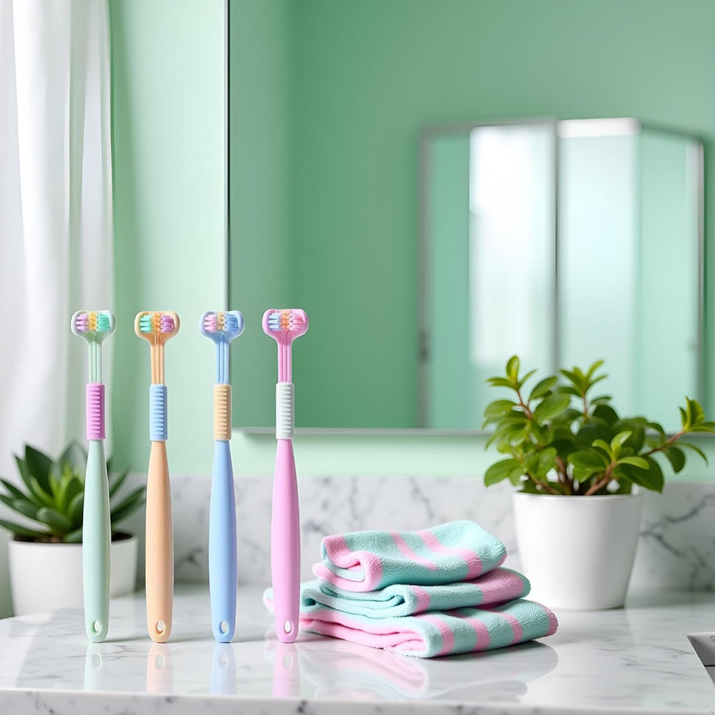 Brighten your smile with our 2-Pack Random Color Three-Sided Soft Hair Toothbrushes! 🪥✨ Perfect for both kids and adults, these innovative brushes clean teeth and gums like never before! #DentalCare #HealthySmile