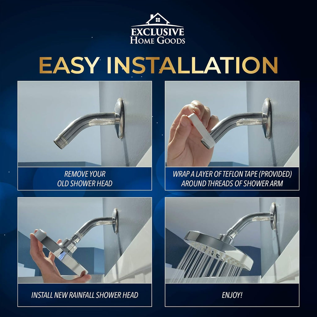 Experience the Ultimate Spa-Like Shower with Our 6" High Pressure Matte Black Rainfall Shower Head - Rustproof, Adjustable, and Easy to Install