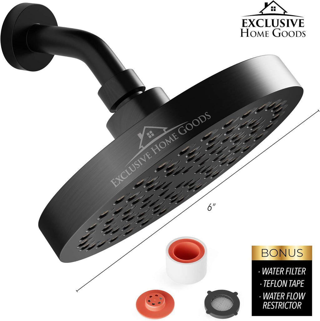 Experience the Ultimate Spa-Like Shower with Our 6" High Pressure Matte Black Rainfall Shower Head - Rustproof, Adjustable, and Easy to Install