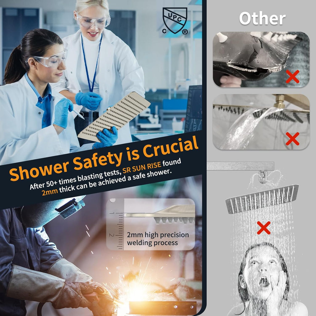 Luxury 12-Inch Rainfall Shower Combo Set - Wall-Mounted Brushed Nickel Finish with Mixer Faucet System