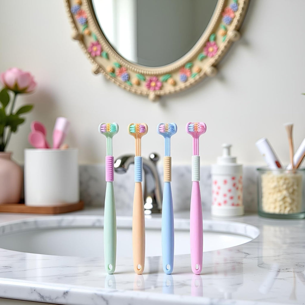 Brighten your smile with our 2-Pack Random Color Three-Sided Soft Hair Toothbrushes! 🪥✨ Perfect for both kids and adults, these innovative brushes clean teeth and gums like never before! #DentalCare #HealthySmile