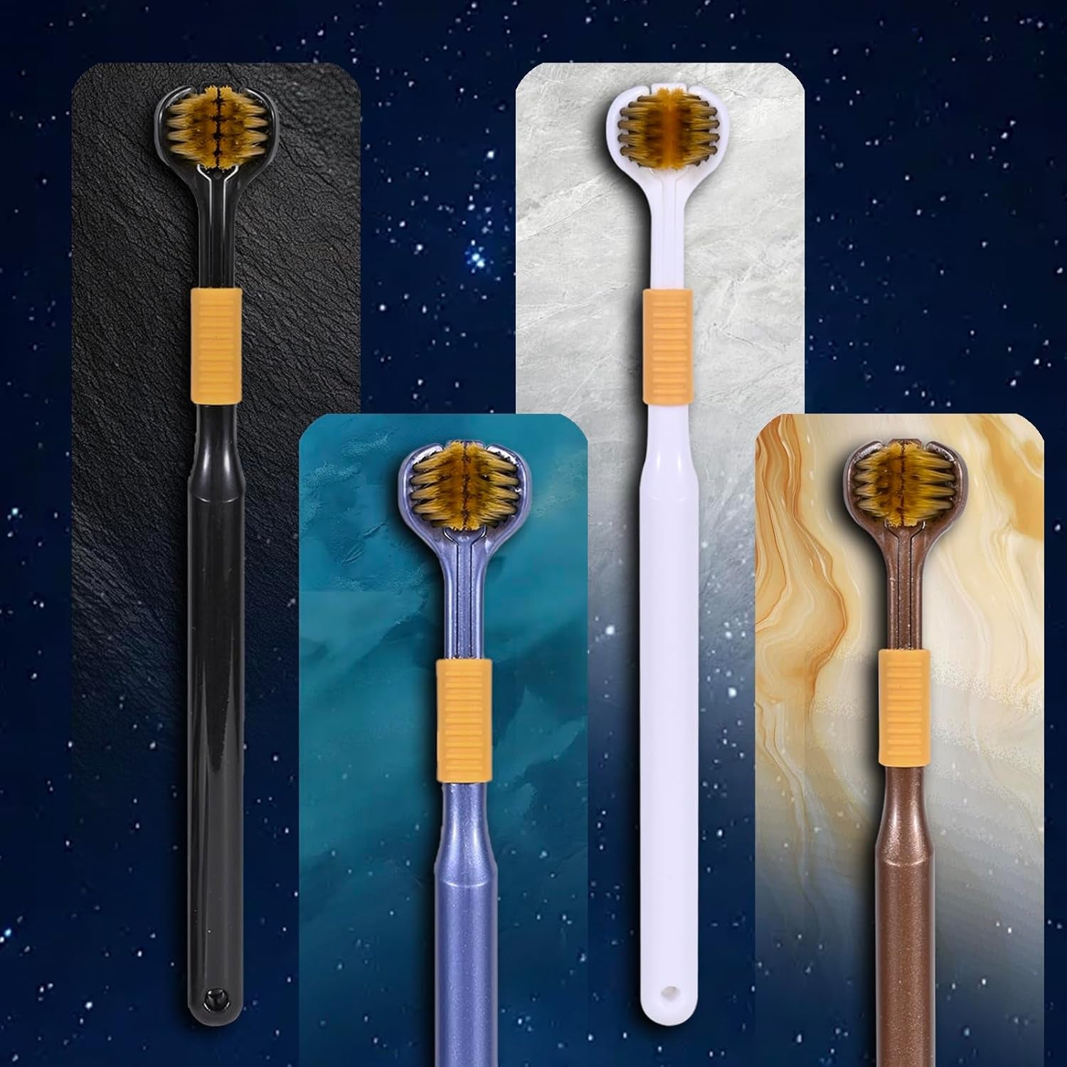 Upgrade Your Oral Care Routine with Our 4-Piece 3-Sided Toothbrush Set! Perfect for Adults & Teens in Stylish Black, White, Brown, and Blue! 🪥✨