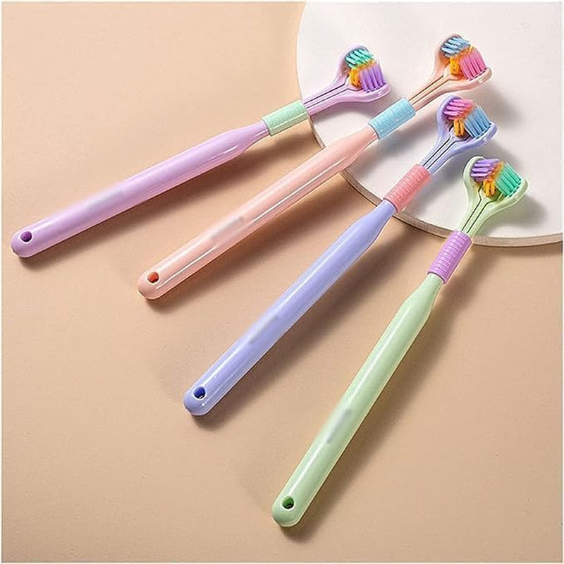 Brighten your smile with our 2-Pack Random Color Three-Sided Soft Hair Toothbrushes! 🪥✨ Perfect for both kids and adults, these innovative brushes clean teeth and gums like never before! #DentalCare #HealthySmile