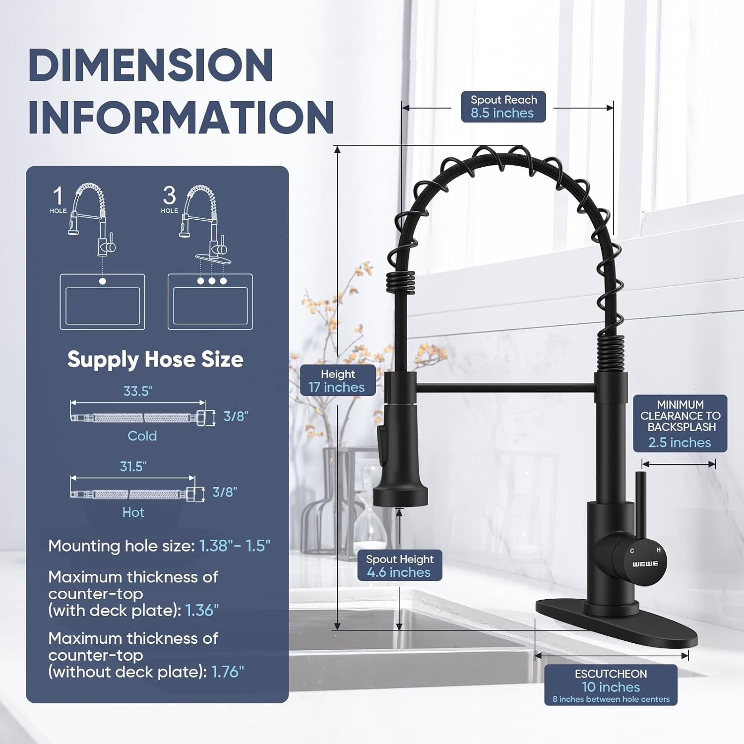 Kitchen Faucets with Pull down Sprayer Commercial Industrial Stainless Steel Single Handle Single Hole Spring Farmhouse RV Sink Faucet, Matte Black Kitchen Faucet for Laundry Utility Room Sink