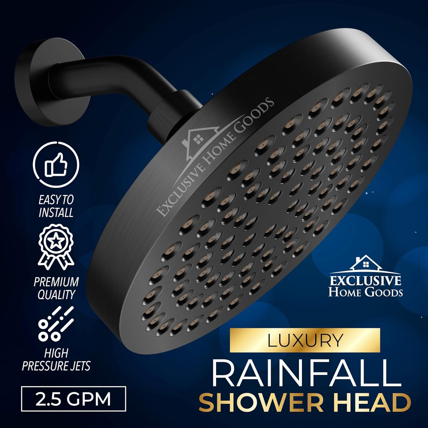 Experience the Ultimate Spa-Like Shower with Our 6" High Pressure Matte Black Rainfall Shower Head - Rustproof, Adjustable, and Easy to Install