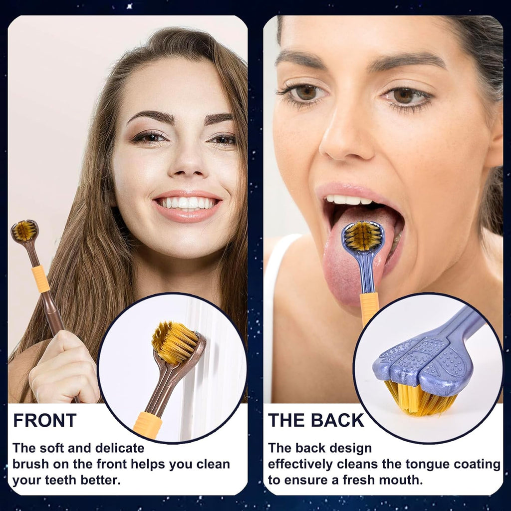 Upgrade Your Oral Care Routine with Our 4-Piece 3-Sided Toothbrush Set! Perfect for Adults & Teens in Stylish Black, White, Brown, and Blue! 🪥✨