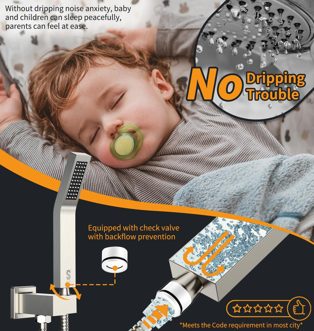 Luxury 12-Inch Rainfall Shower Combo Set - Wall-Mounted Brushed Nickel Finish with Mixer Faucet System